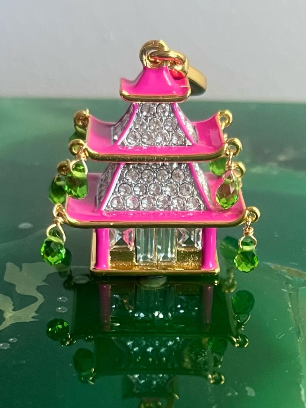 RARE Juicy Couture Pink Asian Pagoda Charm/Pendant w Green Crystal Drops - Picture 5 of 16